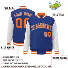 Royal Orange-White Raglan Varsity Full-Snap Letterman Jacket 2