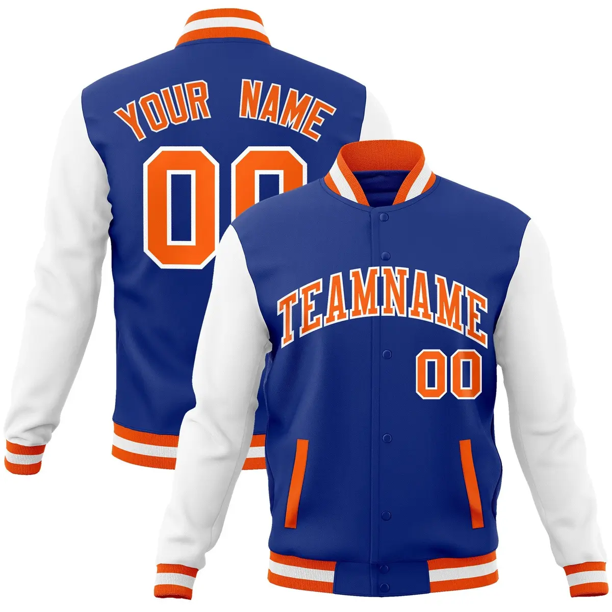 Royal Orange-White Raglan Varsity Full-Snap Letterman Jacket