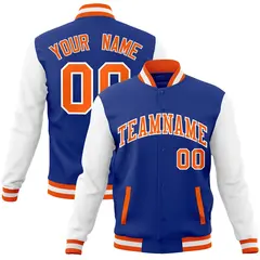 Royal Orange-White Raglan Varsity Full-Snap Letterman Jacket