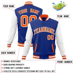 Royal Orange-White Raglan Varsity Full-Snap Letterman Jacket 4