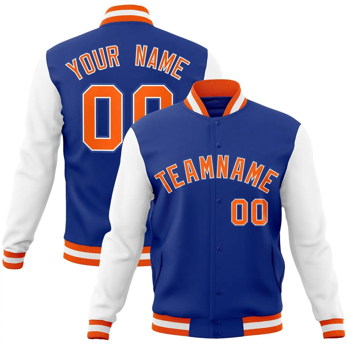 Royal Orange-White Raglan Varsity Full-Snap Letterman Jacket