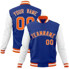 Royal Orange-White Raglan Varsity Full-Snap Letterman Jacket