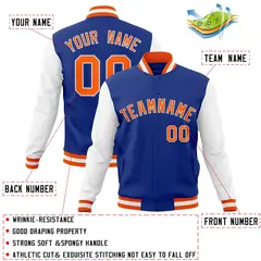 Royal Orange-White Raglan Varsity Full-Snap Letterman Jacket 4