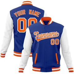 Royal Orange-White Raglan Varsity Full-Snap Letterman Jacket 1