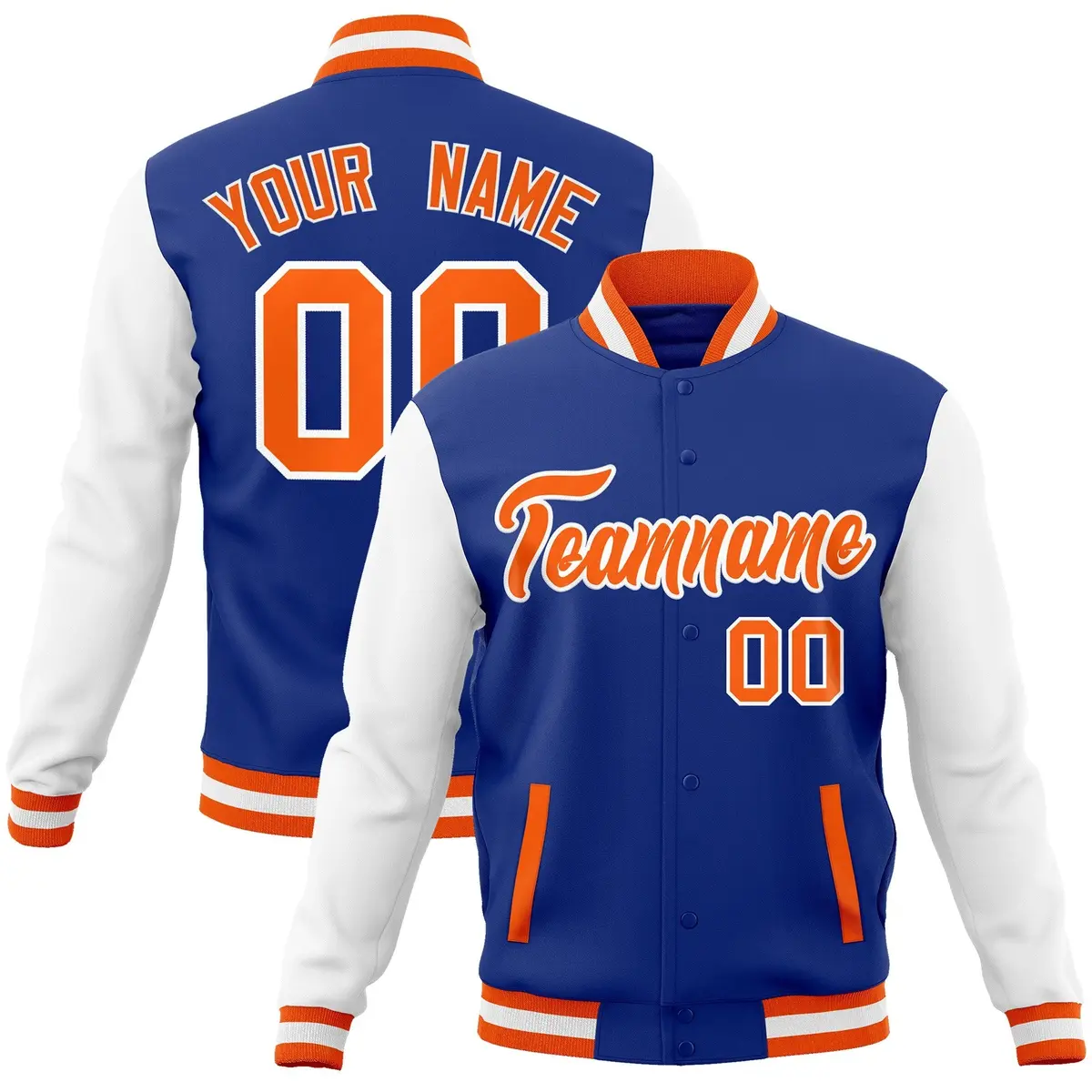 Royal Orange-White Raglan Varsity Full-Snap Letterman Jacket