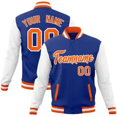 Royal Orange-White Raglan Varsity Full-Snap Letterman Jacket 1