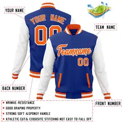 Royal Orange-White Raglan Varsity Full-Snap Letterman Jacket 4