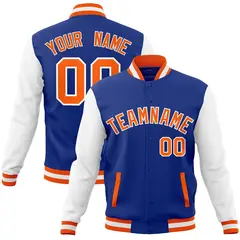 Royal Orange-White Raglan Varsity Full-Snap Letterman Jacket