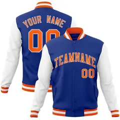 Royal Orange-White Raglan Varsity Full-Snap Letterman Jacket