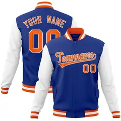 Royal Orange-White Raglan Varsity Full-Snap Letterman Jacket