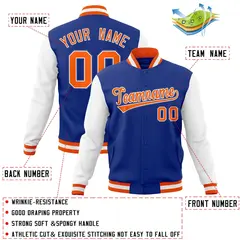 Royal Orange-White Raglan Varsity Full-Snap Letterman Jacket 4
