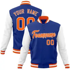Royal Orange-White Raglan Varsity Full-Snap Letterman Jacket