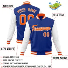 Royal Orange-White Raglan Varsity Full-Snap Letterman Jacket 4