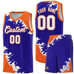 Royal Orange-White Sparkle Pattern Basketball Kits