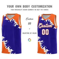 Royal Orange-White Sparkle Pattern Basketball Kits 3