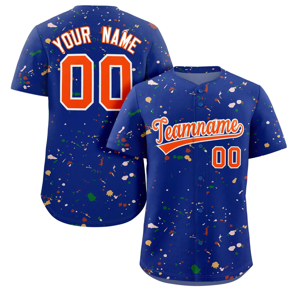 Royal Orange-White Splash Graffiti Baseball Jersey