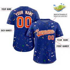 Royal Orange-White Splash Graffiti Baseball Jersey 2