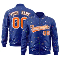 Royal Orange-White Splash Graffiti Varsity Full-Zip Letterman Jacket 1