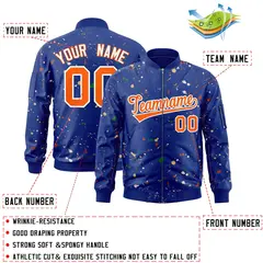 Royal Orange-White Splash Graffiti Varsity Full-Zip Letterman Jacket 2