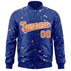 Royal Orange-White Splash Graffiti Varsity Full-Zip Letterman Jacket 3