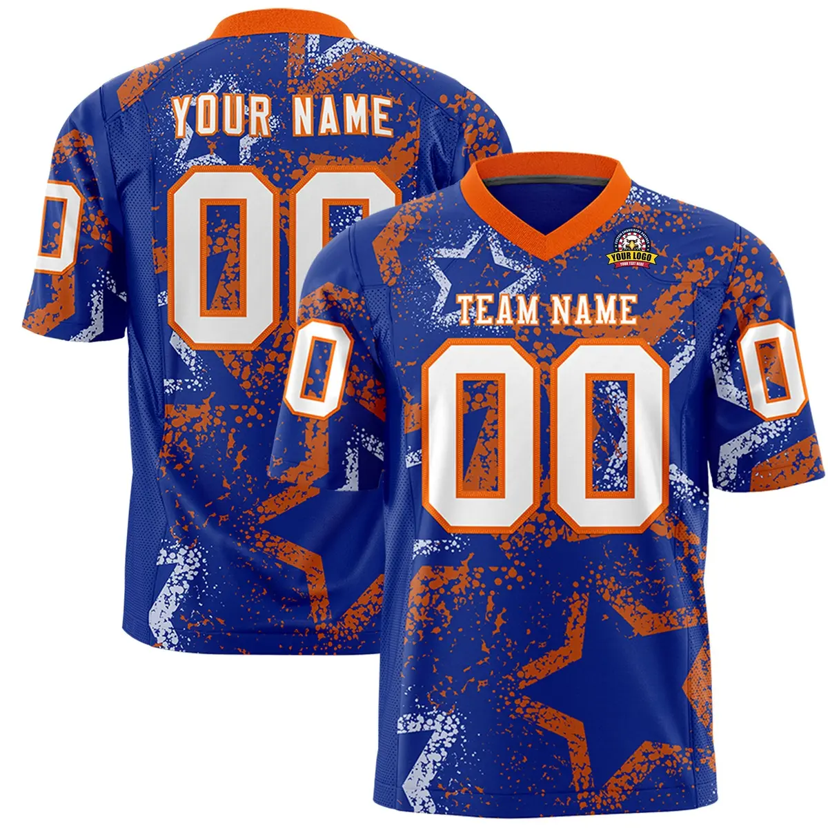 Royal Orange White Star Graffiti Authentic Football Jersey