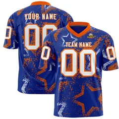 Royal Orange White Star Graffiti Authentic Football Jersey 1