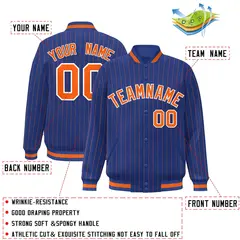 Royal Orange-White Stripe Letterman Bomber Varsity Jacket 2