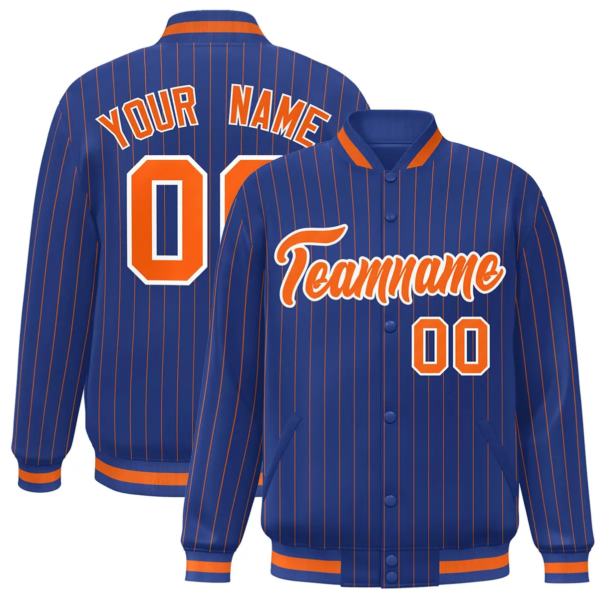 Royal Orange-White Stripe Letterman Bomber Varsity Jacket