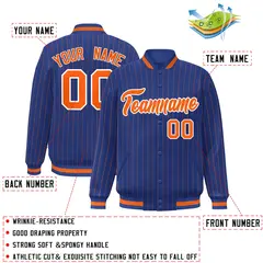 Royal Orange-White Stripe Letterman Bomber Varsity Jacket 2