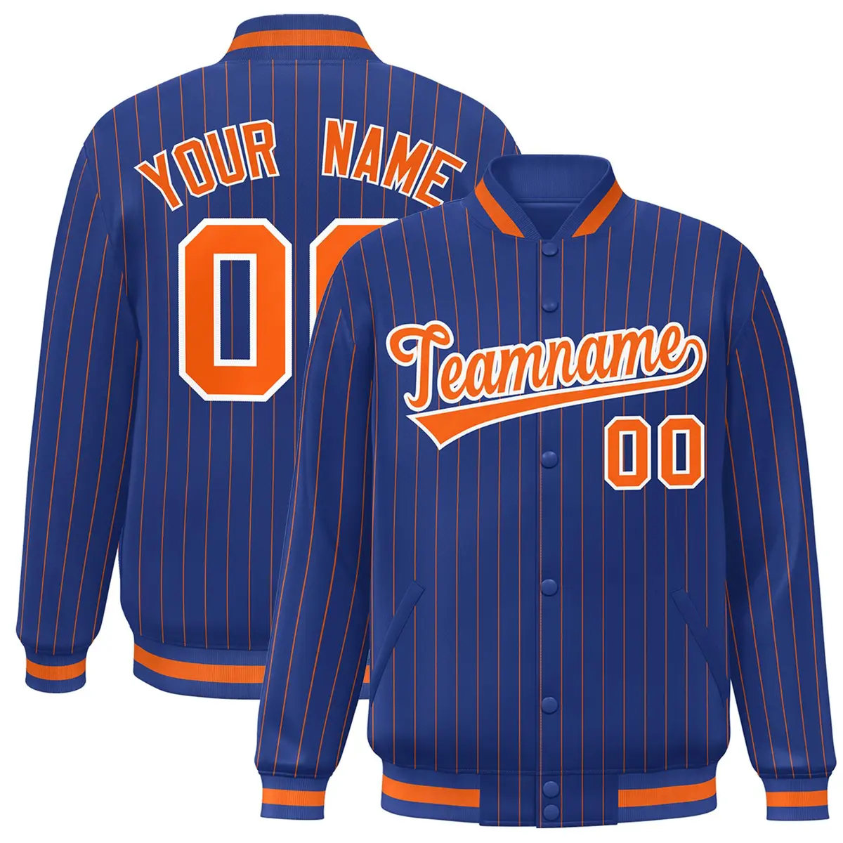 Royal Orange-White Stripe Letterman Bomber Varsity Jacket