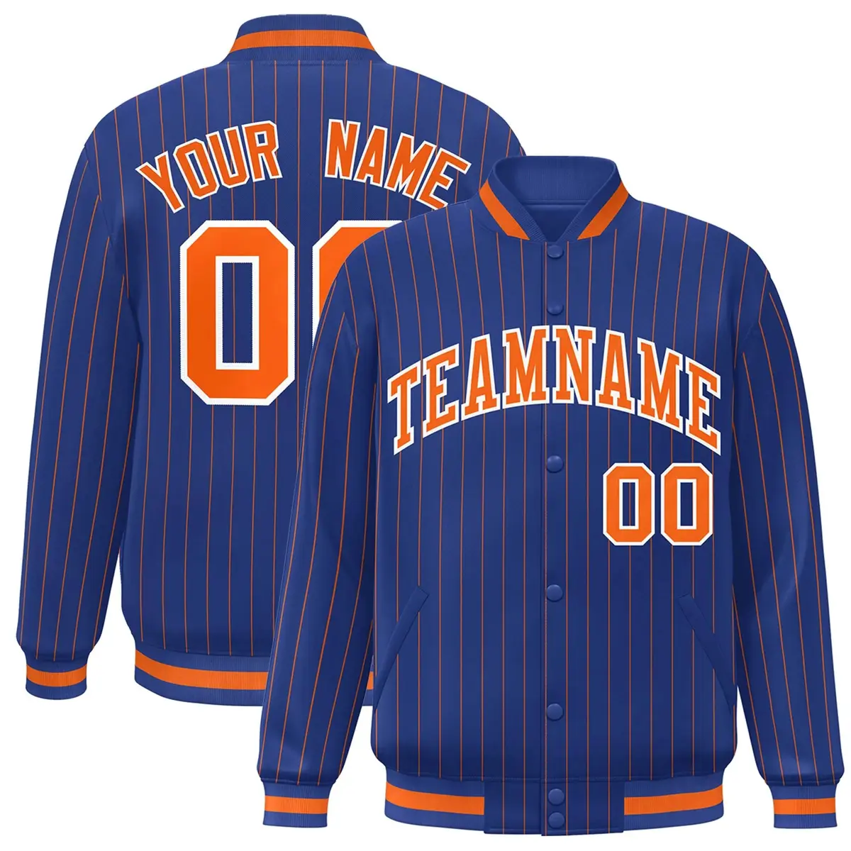 Royal Orange-White Stripe Letterman Bomber Varsity Jacket