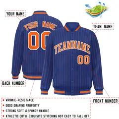 Royal Orange-White Stripe Letterman Bomber Varsity Jacket 2