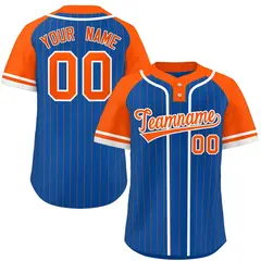 Royal Orange-White Stripe Raglan Two-Button Softball Jersey 1