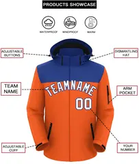 Royal Orange-White Two Tone Hooded Waterproof Jacket 2