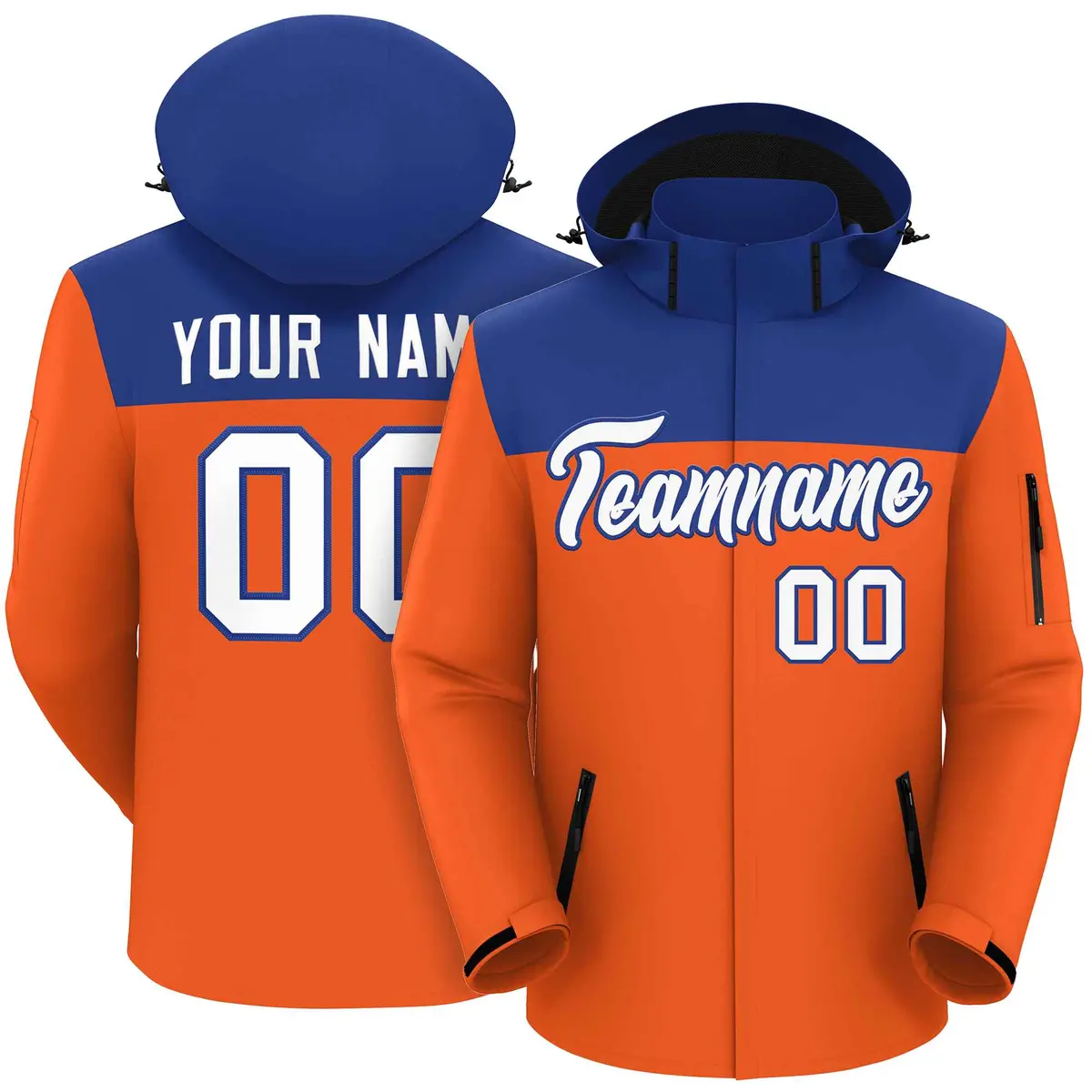 Royal Orange-White Two Tone Hooded Waterproof Jacket