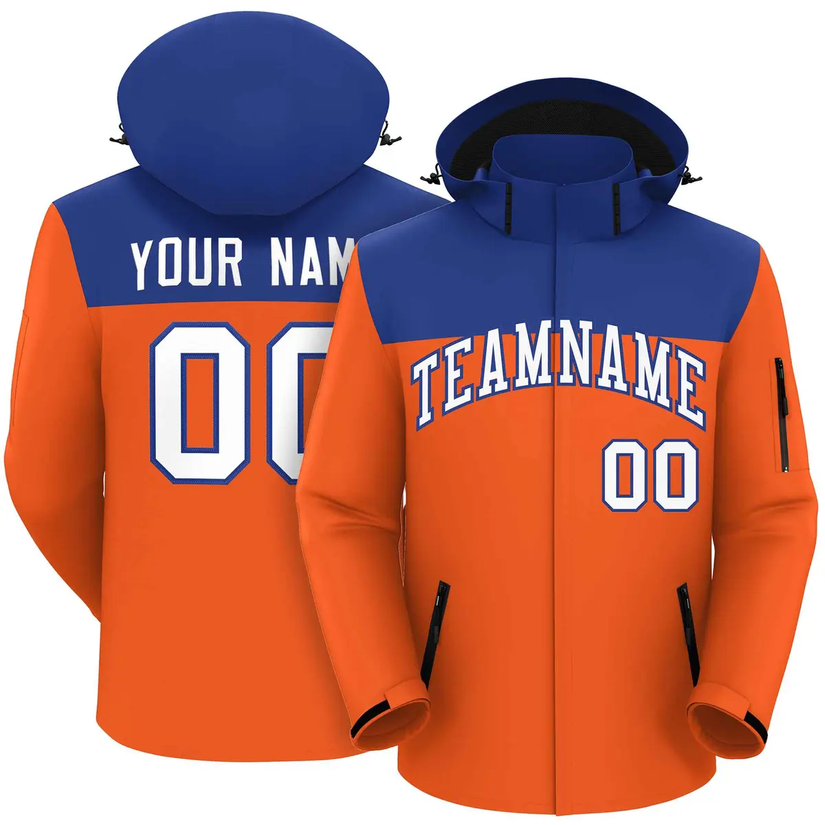 Royal Orange-White Two Tone Hooded Waterproof Jacket