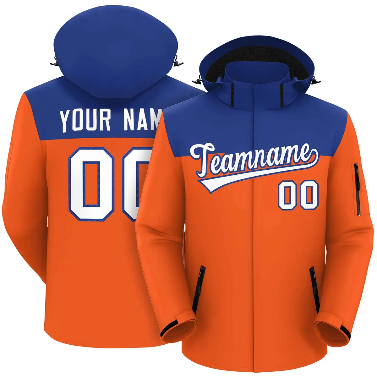 Royal Orange-White Two Tone Hooded Waterproof Jacket