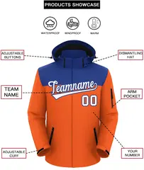 Royal Orange-White Two Tone Hooded Waterproof Jacket 2