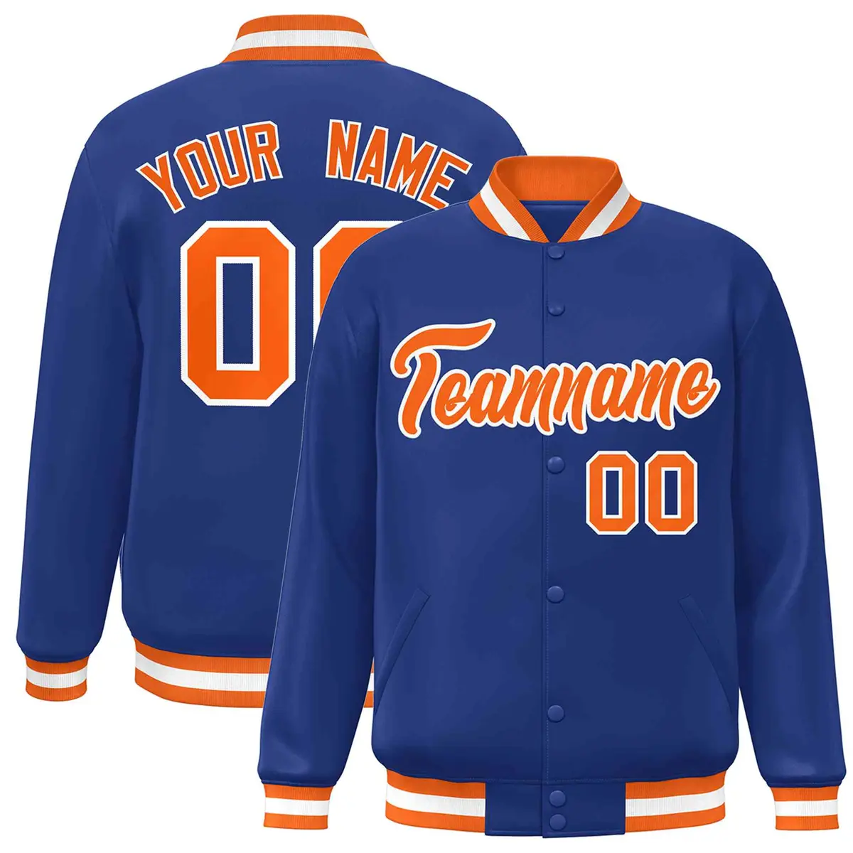 Royal Orange-White Varsity Full-Snap Letterman Jacket