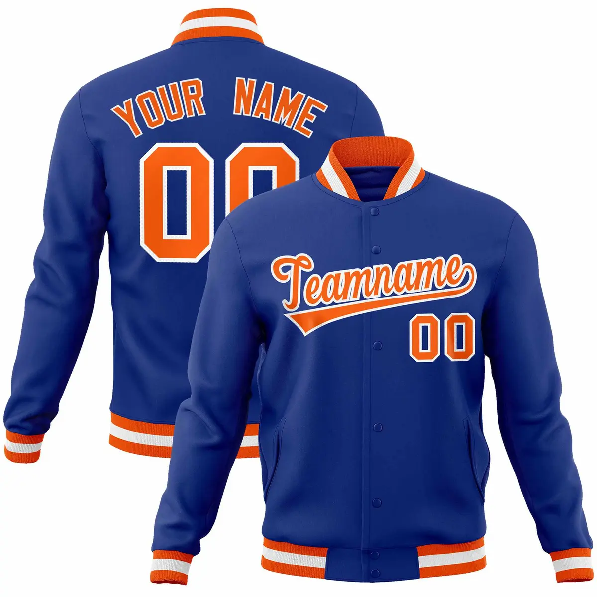Royal Orange-White Varsity Full-Snap Letterman Jacket