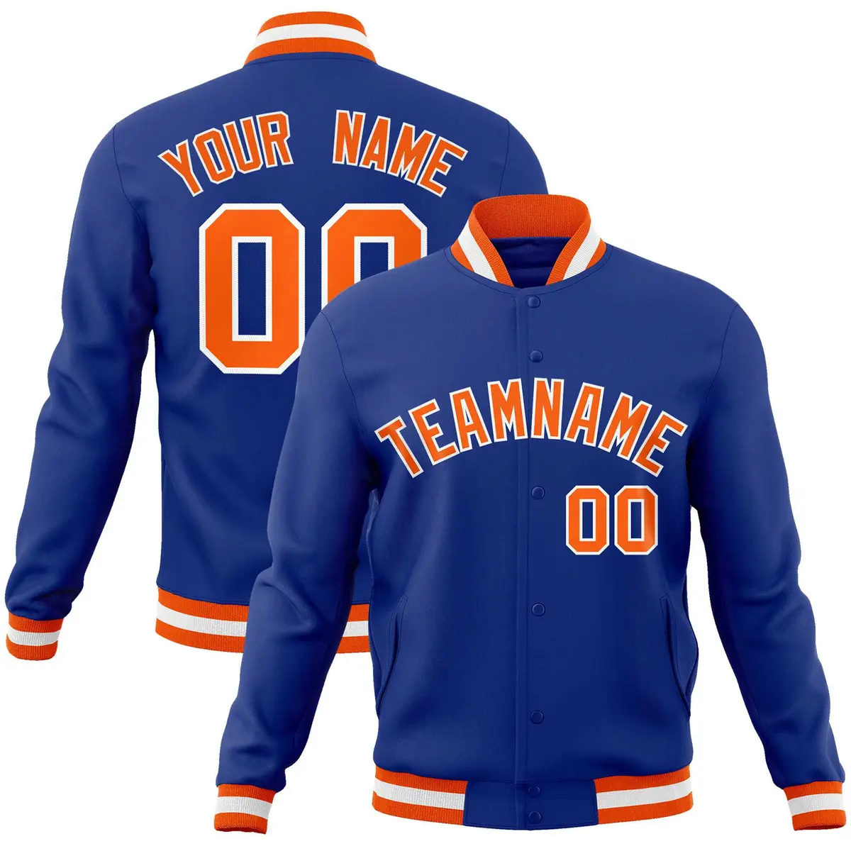 Royal Orange-White Varsity Full-Snap Letterman Jacket