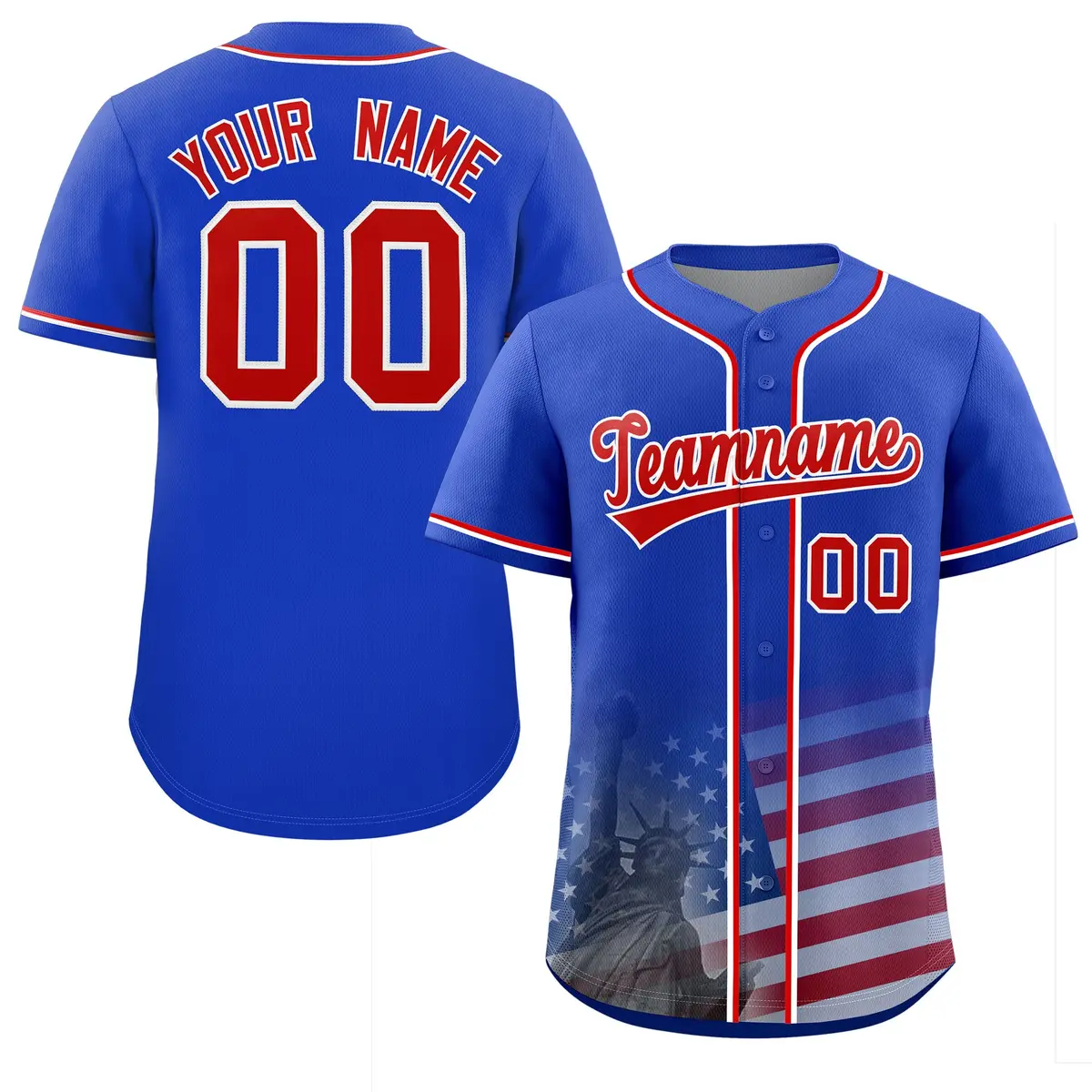 Royal Patriotic Gradient American Flag Baseball Jersey