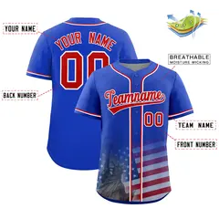 Royal Patriotic Gradient American Flag Baseball Jersey 2