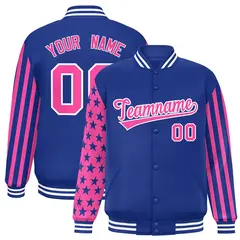Royal Pink American Flag Varsity Raglan Letterman Bomber Jacket