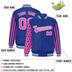 Royal Pink American Flag Varsity Raglan Letterman Bomber Jacket 2