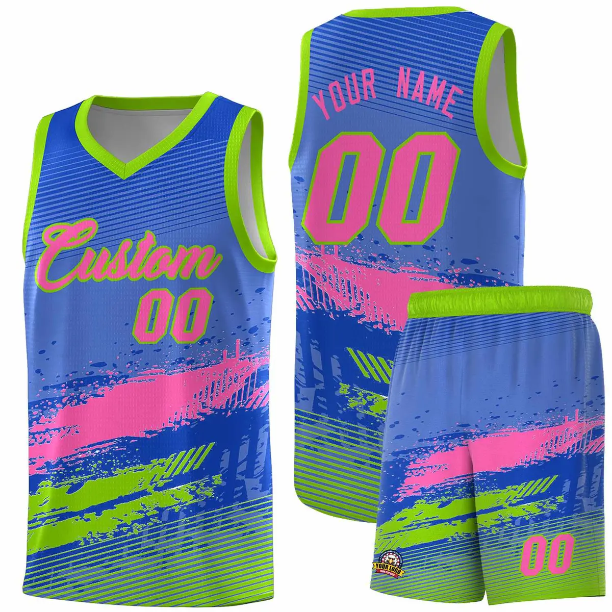 Royal Pink and Neon Green Graffiti Basketball Jersey