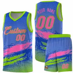 Royal Pink and Neon Green Graffiti Basketball Jersey 1