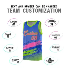 Royal Pink and Neon Green Graffiti Basketball Jersey 4