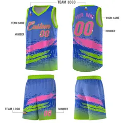 Royal Pink and Neon Green Graffiti Basketball Jersey 5