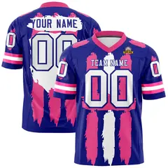 Royal Pink and White Graffiti Flag Football Jersey 1